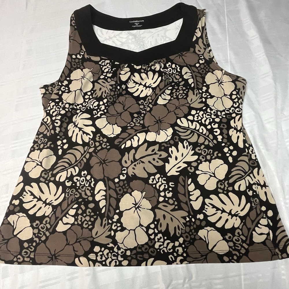Croft & Barrow Women's Sleeveless Brown Tan Tank XL 90s Summer Hawaiian Vibes